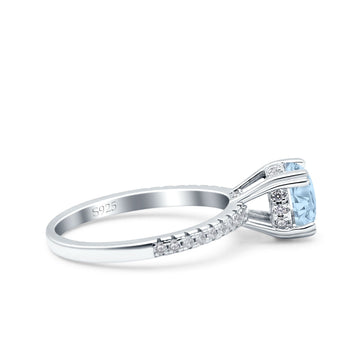 Art Deco Wedding Bridal Ring Half Eternity Round Simulated Aquamarine CZ 925 Sterling Silver